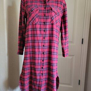 Natural Life Cooper Midi Shirtdress/Duster Size SMALL Red/Purple Plaid NWT